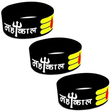 Adjustable Lord Shiva Mahakaal Bolenath Mahadev with Trishul Rubber Band Bracelet 3 pcs