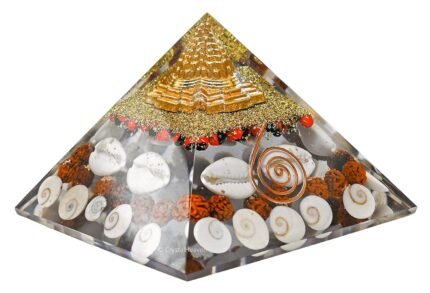 Laxmi Pyramid Original Certified Gomati Chakra, Rudraksha, Cowrie Kodi Maha Laxmi Pyramid - 90 mm Large Orgonite Pyramid with Shree Yantra - Vastu Items for Good Luck, Money & Wealth