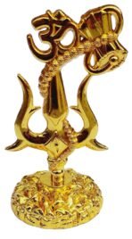 Shivji Trishul Damru and Aum Idol for Mandir, Car Dashboard Decoration Items Statue Metal Showpiece for Pooja Room Home Decor, 10 cm, Golden