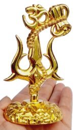 Shivji Trishul Damru and Aum Idol for Mandir, Car Dashboard Decoration Items Statue Metal Showpiece for Pooja Room Home Decor, 10 cm, Golden - Image 5