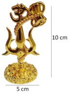 Shivji Trishul Damru and Aum Idol for Mandir, Car Dashboard Decoration Items Statue Metal Showpiece for Pooja Room Home Decor, 10 cm, Golden - Image 3